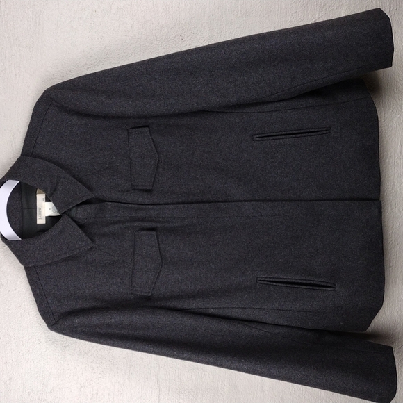 J. Crew Dark Gray Wool Blend Snap Collar Funnel Neck Long Sleeve Zip Up Coat - Picture 2 of 10